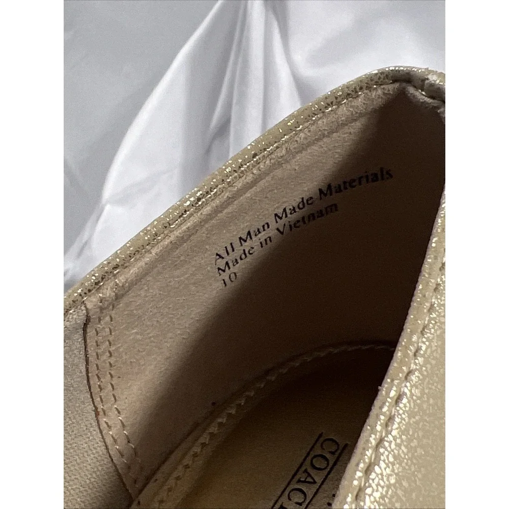 Coach and Four Louise Espadrille Wedge Beige Canvas Peep Toe Shoe Womens Sz 10